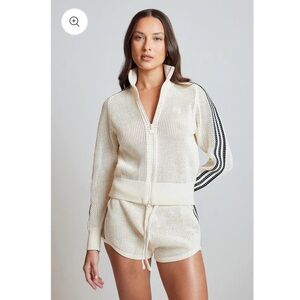 Cream Knit Track Jacket and Shorts Set